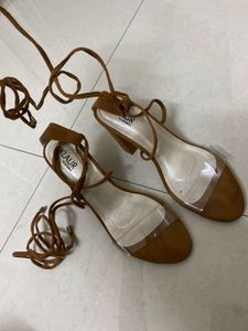 Stylish Brown Lace-Up Block Heels