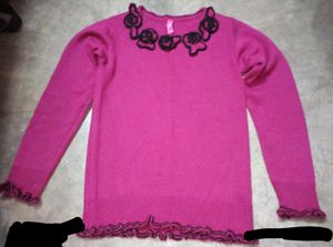 Pink Knit Sweater with Black Embellishments