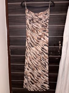 ZARA Satin Animal Print Slip Dress – Bodycon Midi,