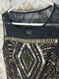 Stunning Black Embellished Sheer Neck Dress