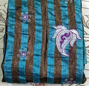 🇬🇧Teal and Gold Striped Kurti with Paisley Print
