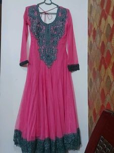 Net Pink Anarkali Full Party Suit.