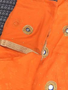 Bright Orange Embellished Kurta Set