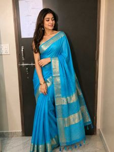 Stunning Blue Saree with Gold Border