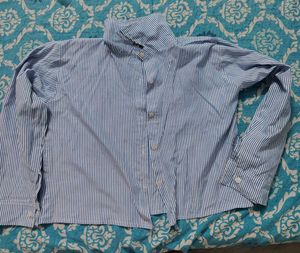 Blue Striped Cropped Shirt