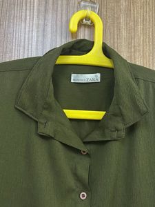 Olive Green Collared Button-Up Shirt