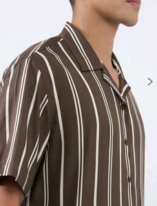 Westside Men's Brown Striped Short Sleeve Shirt
