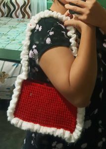 Ruffle Crochet Red &amp; White Bag