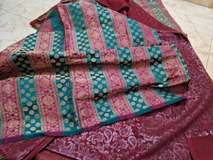 New Saree In Pleating Banarasi Silk Fabric