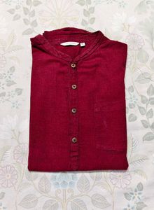 Maroon Mandarin Collar Kurta for men