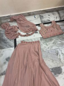 Blush Pink Embroidered Designer Lehenga Set with D