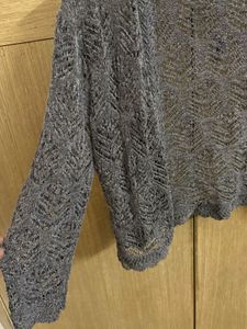 Chic Grey Crochet Open Front Cardigan