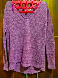 XS small V neck sheer glittery purple tunic