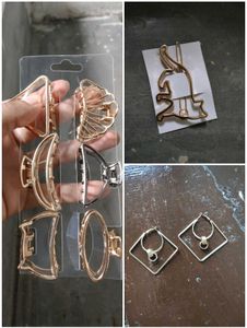 6 New hair Claw,1Clips&2 earrings metal