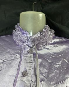 Elegant Purple Satin Ruffle Neck Blouse