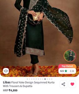 Libas Emerald Green Kurta Set with Dupatta