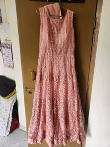Pink Lace Ethnic Gown with Dupatta