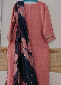 Handwork Elegant Pink Kurta And Dupatta Set