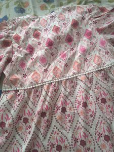 Boho Pink Floral Print Tassel Kurta
