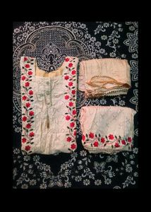 Cream Kurta Set with Red Embroidery