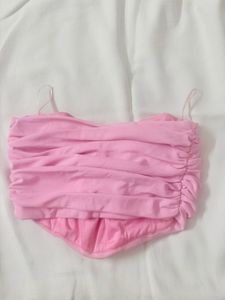 Stylish Pink Ruched Strapless Top