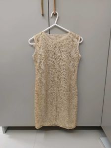 Elegant Champagne Gold Sequin & Crochet Lace Party
