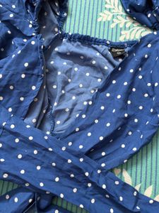 Blue Polka Dot Wrap Crop Top