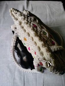 Handmade Off-white Macrame Bag with Beads