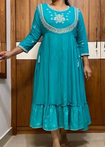 Teal Embroidered Anarkali Kurta