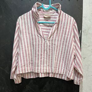 Pink Striped Cropped Oversize Shirt