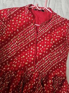 Vibrant Red Bandhani Print Gown