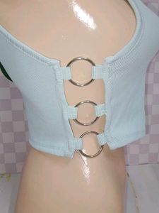 (456)Bershka Light Blue Ribbed Crop Tank
