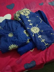Beautiful Blue Kurta set with Golden Embroidery