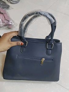 Chic Navy Blue Embroidered Handbag