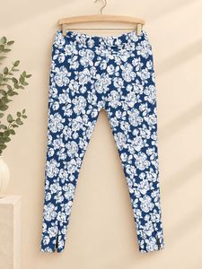 Floral Print Skinny Jeggings with Zip Pockets