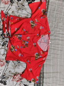 Red Floral Wrap Top