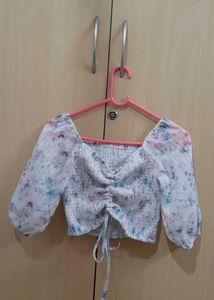 Floral Print Sheer Sleeve Top