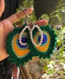 Handmade Crochet Peacock Feather Keychain