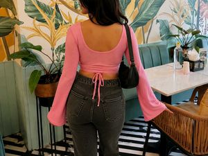 Pink Bell Sleeve Crop Top