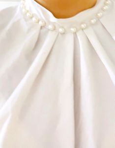 Elegant Pearl Neckline White Top