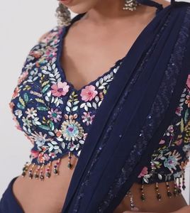 Designer Navy Blue Embroidered Saree