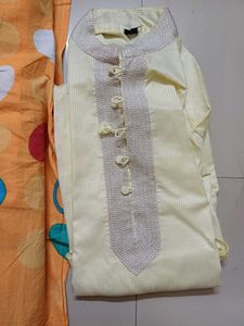 Men's sea Green And yellow Cotton Kurta