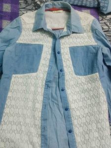 Denim &amp; Lace Button-Down Shirt