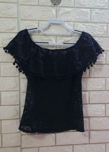 Black Off-Shoulder Lace Top