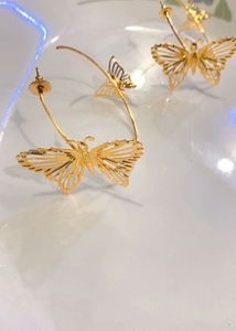 New Gold Butterfly Hoop Earrings