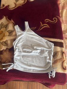 Light Blue One Shoulder Ruched Top