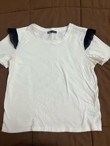 Zara White Tee with Black Ruffles