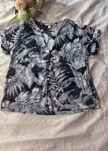 Tropical Print V-Neck Top