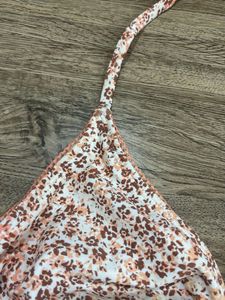White Floral Print Bikini Top