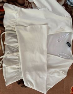 Cream Ruffle Tie-Front Top